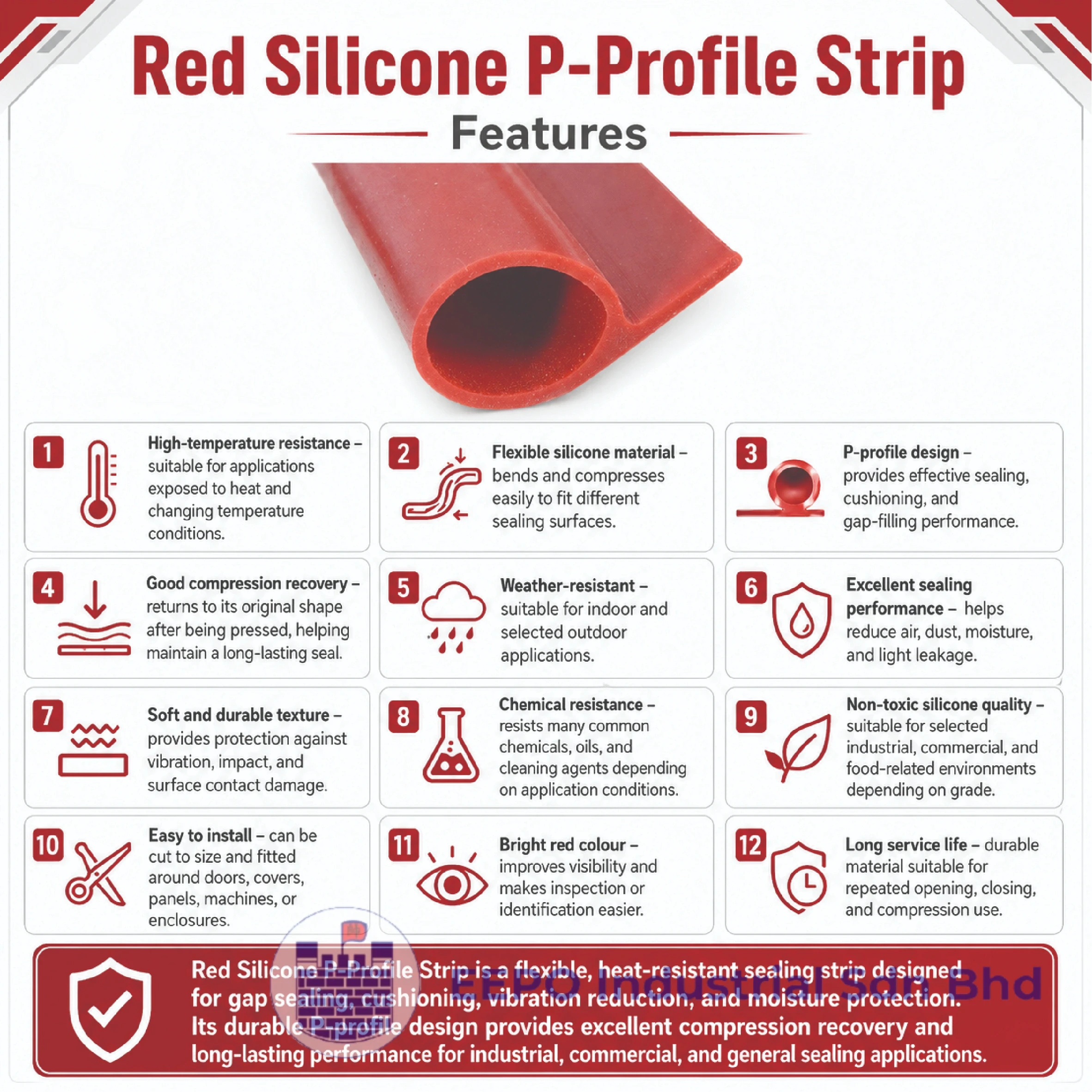 Red Silicone P-Profile Strip - Image 3